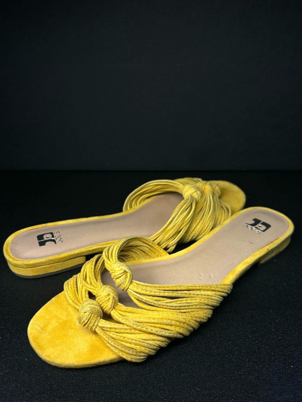 Joe’s Jeans Yellow Knotted Slide Sandals Suede Size 8 Boho Flats